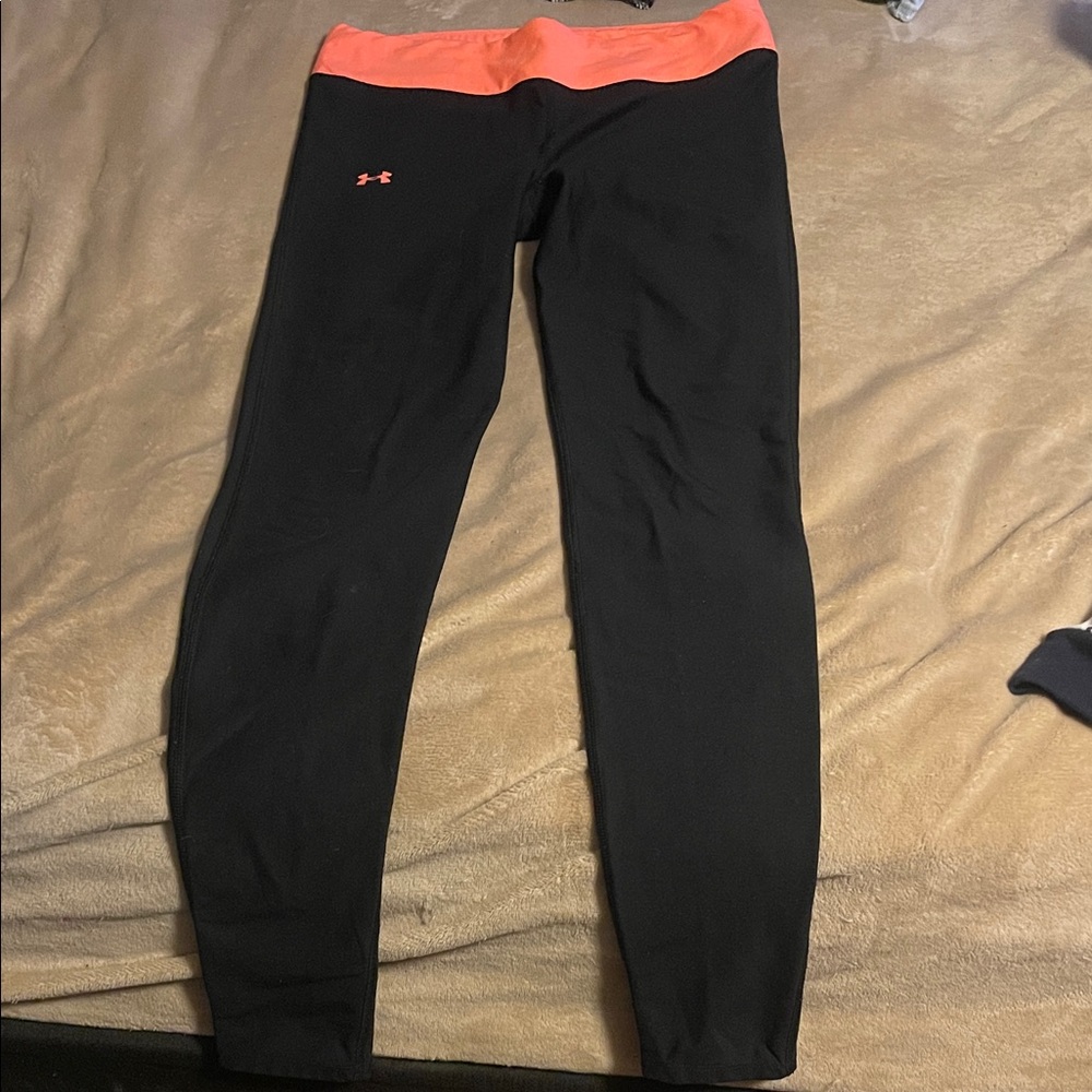Under Armour Black Leggings with Orange Waistband